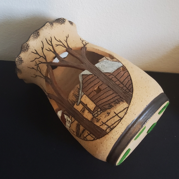 Barbara Bates Sgraffito Stoneware Candle Holder, set of 2 - Picture 5 of 7